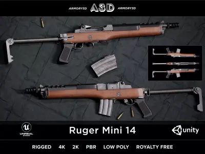 Game Ready Ruger Mini 14 PBR Rigged Low-poly 3D model