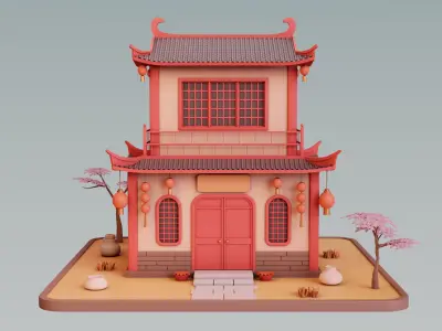 Stylized Chinese House 01 Low-poly 3D model