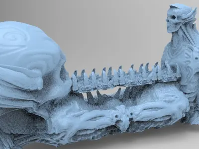 Alien organic Robot statue 3 bridge Bones 3D model