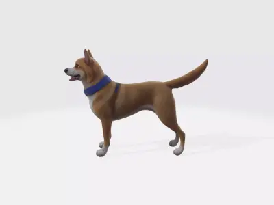 A dog with a blue collar standing 3D model