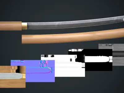 Wakizashi Japanese Sword Free low-poly 3D model