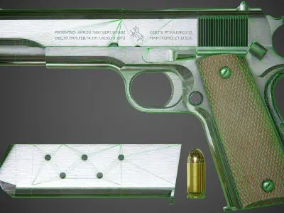 Colt M1911 A1 Chrome - PBR Game-Ready Low-poly 3D model