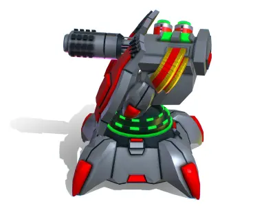 1 Barrel Robotic Automatic Cannon Low-poly 3D model