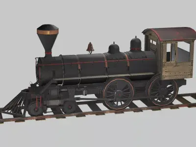 Steam Locomotive Old Train 2 Low Poly 3D Model Low-poly 3D model