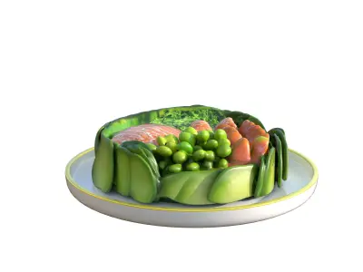 Poke Cake Bowl Salad Bar Sushi Bowl  brocoli tuna fish fruits Low-poly 3D model