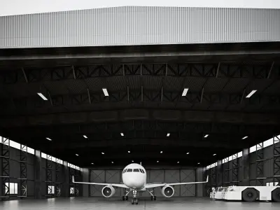 CA - Airplane Hangar Warehouse Low-poly 3D model