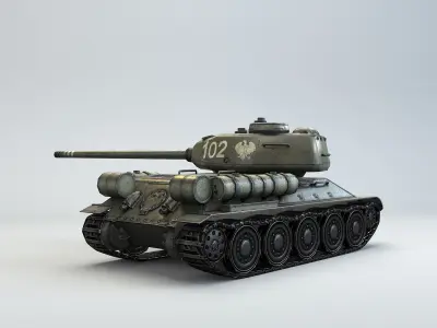 Low Poly T-34 85 medium tank Low-poly 3D model