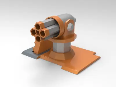 Turret orange and silver gun Low-poly 3D model