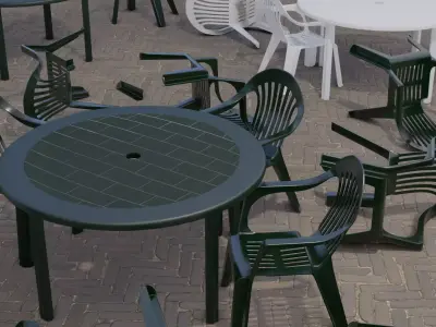 Plastic garden chair and table 3D model