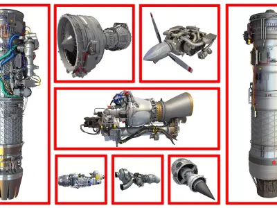 8 Aircraft Engine Models 3D model
