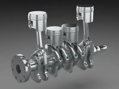 4 cylinder inline engine pistons camshaft Low-poly 3D model