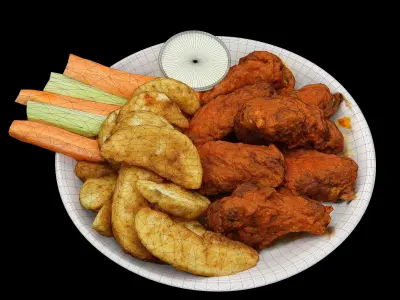 fried chicken with french fries Low-poly 3D Low-poly 3D model