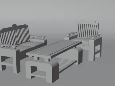 Set Wooden Furniture 6 3D model