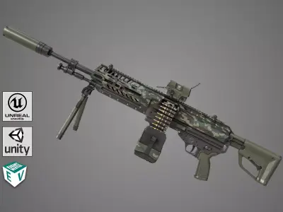 Machine Gun 14 Military Green All PBR Unity UE Low-poly 3D model