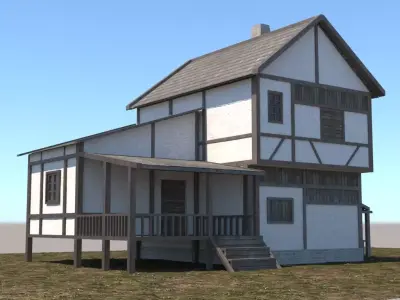 Low polygon medieval house for games and virtual reality Low-poly 3D model