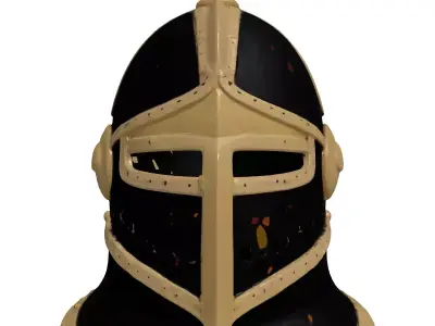 Medieval Iron Helmet with Gold Trim 3D model