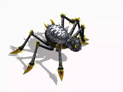 Gray Spider Insect  Animated Funny Cartoon Low-poly 3D model