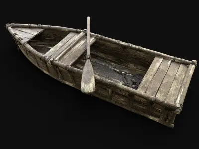 BOAT ROWBOAT WOODEN FISHERMAN RIVER FISH LAKE CANOE SHIP NEXTGEN Low-poly 3D model