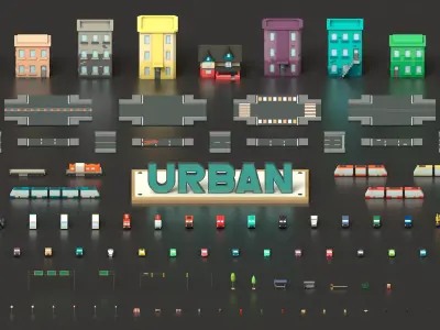 Free Big Low Poly Simple Urban City 3D Asset Pack Free low-poly 3D model