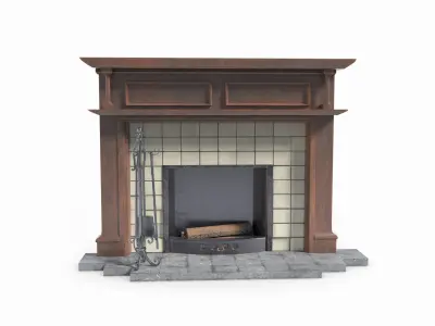 Fireplace with fire place Free 3D model