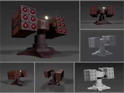 Simple stylized missile turret Low-poly 3D model