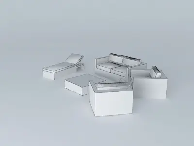 Sofa, armchair, lounge chair and table Wicker center Free 3D model