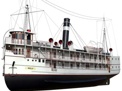 VINTAGE PASSENGER STEAMSHIP Low-poly 3D model