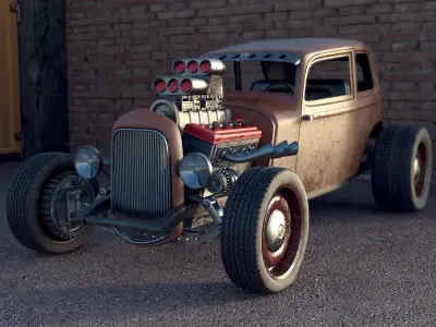 RatRod old fashioned car with hot rod engine Free 3D model