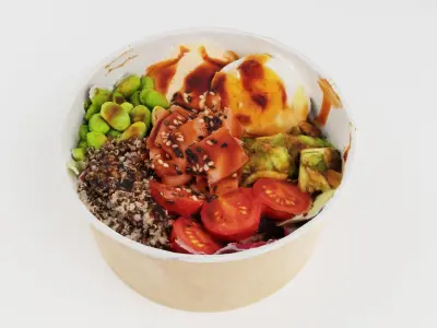 poke bowl lunch with tuna rice avocado mango seaweed  3D model