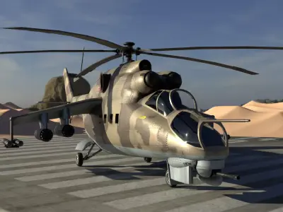   Mil Mi-24 Hind Attack Helicopter Low-poly 3D model