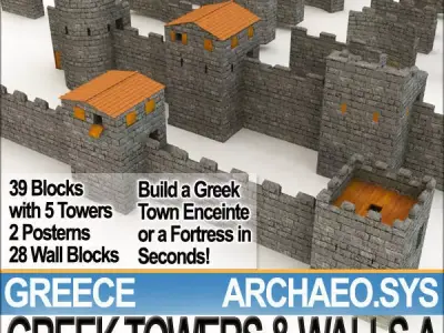 Ancient Greek City Walls Towers A 3D model