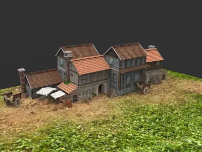 3D model of a medieval village Low-poly 3D model