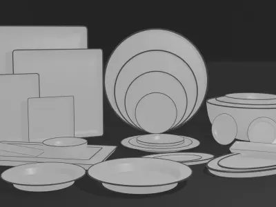 Kitchen pack plate and tray Free 3D model