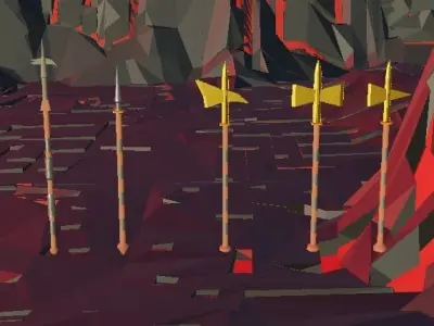 Polearms Batch forged on a Volcano Low-poly 3D model