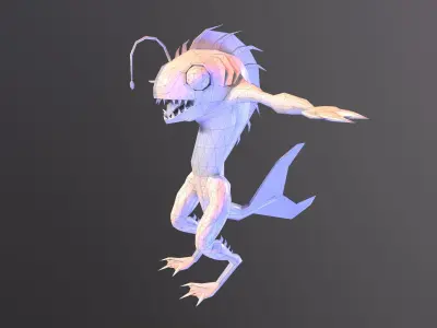 Sea monster man game ready low poly pbr 3d model Low-poly 3D model