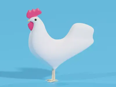 Cartoon White Rooster 3D model