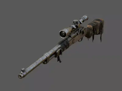 Post-Apocalyptic Rusty Sniper Rifle  Low-poly 3D model