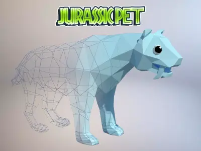 Saber toothed tiger Low-poly 3D model