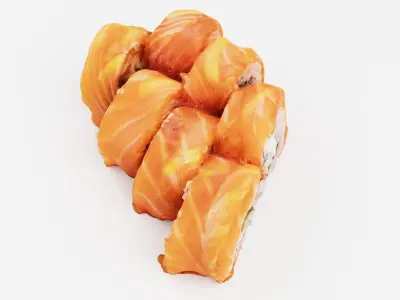 Rolls with fresh salmon tuna and cheese 3D model