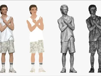 001269 junior boy in tank top palm shirts cool pose 3D model