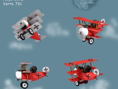 Low Poly WW1 Cartoon Planes 3D Model Collection