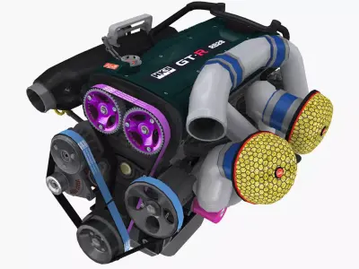 Nissan RB28 Twin Turbo by HKS engine Low-poly 3D model