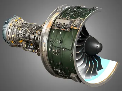 PW GTF Geared Turbofan Engine - Cutaway 3D model