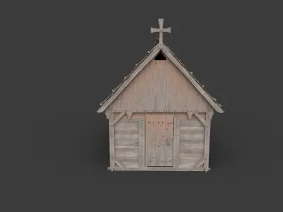 Enterable medieval wooden chapel Low-poly 3D model