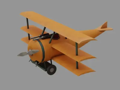 Low Poly PBR Triplane orange biplane flying in sky Low-poly 3D model
