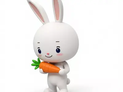 Cute Cartoon Rabbit Holding Carrot 3D Model Low-poly 3D model