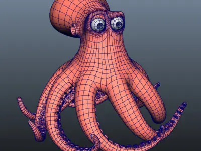 cartoon octopus rigged 3D model