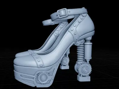 Detailed Steampunk High Heels Shoes Mechanical Elements 3D Model 3D print model