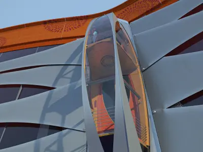 Twin decker shuttle elevator with facade 3D model