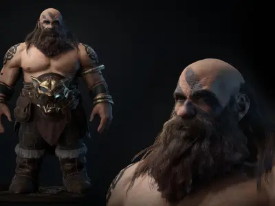 Dwarf Game Ready Low-poly 3D model bearded man with beard Low-poly 3D model